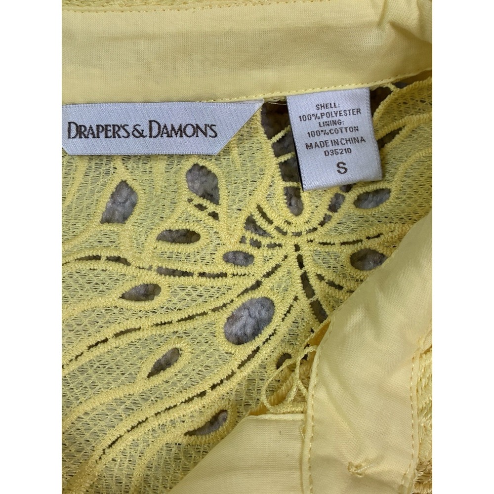 Draper's & Damon's Yellow Lace Eyelet Blouse Button Up Shirt Sz S Floral Leaf - Picture 2 of 7
